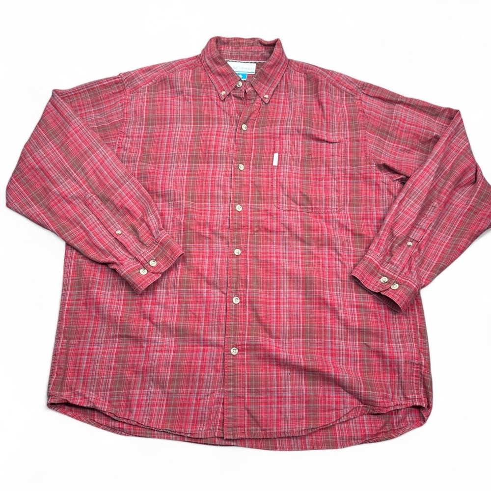 Columbia Flannel Shirt Mens Size Large Red Plaid Long Sleeve Button Down